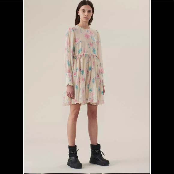 Ganni | Dresses | Ganni Floral Georgette Minidress In Afterglow Sz |  Poshmark
